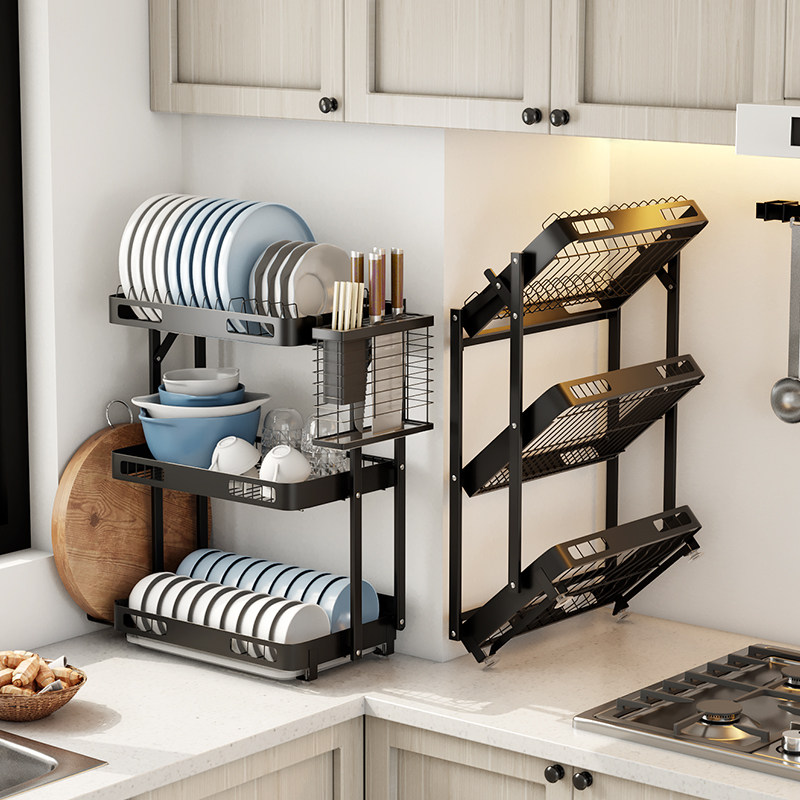 Kitchen multifunction integrated shelve stainless steel free stiletto multilayer storage Folding Leachate Dish Rack Bowl rack