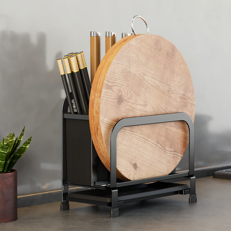 Kitchen knife frame discharge lid chopping board Cutting Board Racks Chopsticks cylinder One table surface Case plate frame Home Multi-functional black