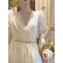 2021 new summer tea hysteria style platycoon retro white lace gentle temperament small scents windy with dress children