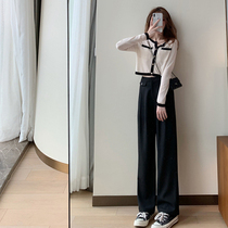 Small Fragrant Wind Port Wind Retro chic2021 New Spring Professional Broadlegged Pants Salt Tearoff Street Two Suits Women Summer