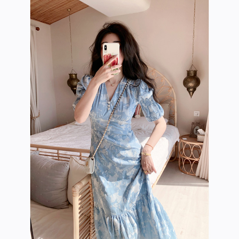 2023 New Tea Sweet Retro - Fairy Sweet Little Fresh Flowers Snow Spink Summer Dress