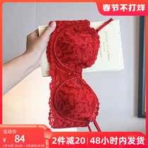 Red wedding bride underwear female ultra-thin big breasts show small natal year of the rabbit underwear sexy lace bra set