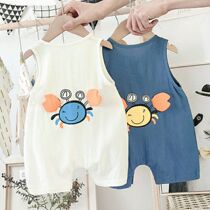 10-month baby clothes boy baby sleeveless one-piece clothes Summer Baby Pure Cotton Bag Fart Spring Autumn Season --