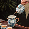 Ru Kiln Blue and White Kung Fu Tea Set Ceramic Teapot with Lid, Floating Lid Bowl, Tea Cup, Tea Tray, Light Luxury High-End Household Use