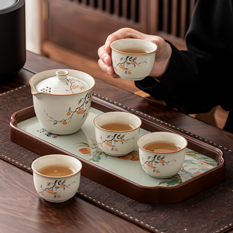 Ruyao Ceramics Shishi Ruyi Gaiwan Tea Cup Kung Fu Tea Set for Home Use, Non-Scalding, Quick Tea Brewing Cup