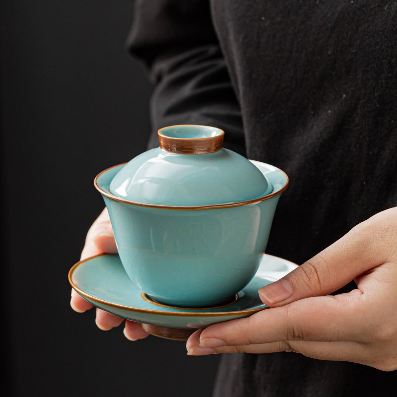 Tianqing Ru Kiln Kung Fu Tea Set Ceramic Chinese Teapot Gaiwan Tea Cup Tea Tray Light Luxury High-End Household Tea Drinking Set