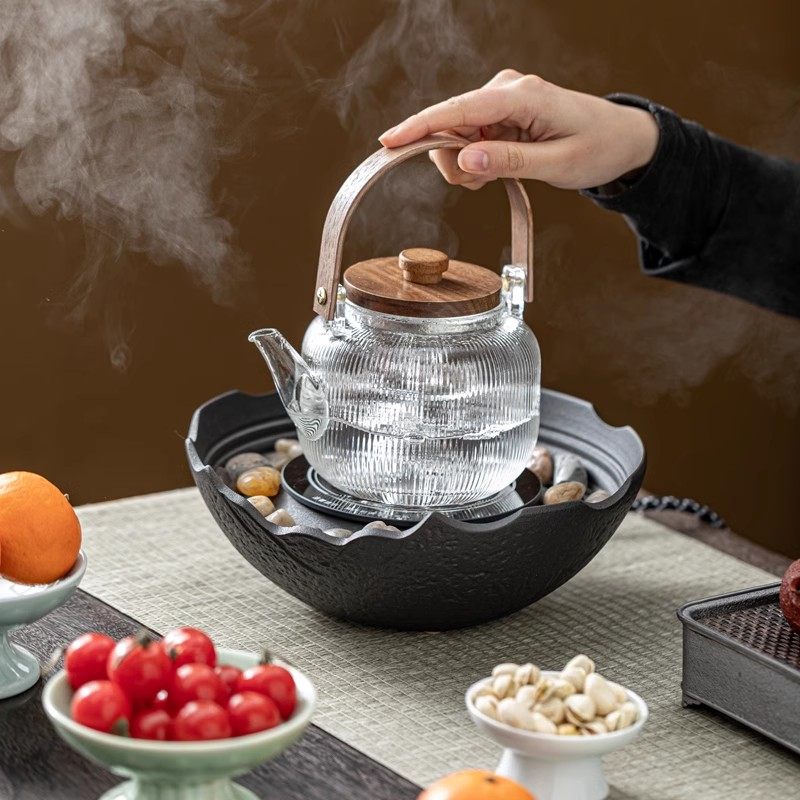 Electric Ceramic Stove Tea Brewing Set, Complete Set for Brewing Tea Around the Stove, Household Milk Roasting Kettle, Tea Set, Health-Preserving Glass Teapot