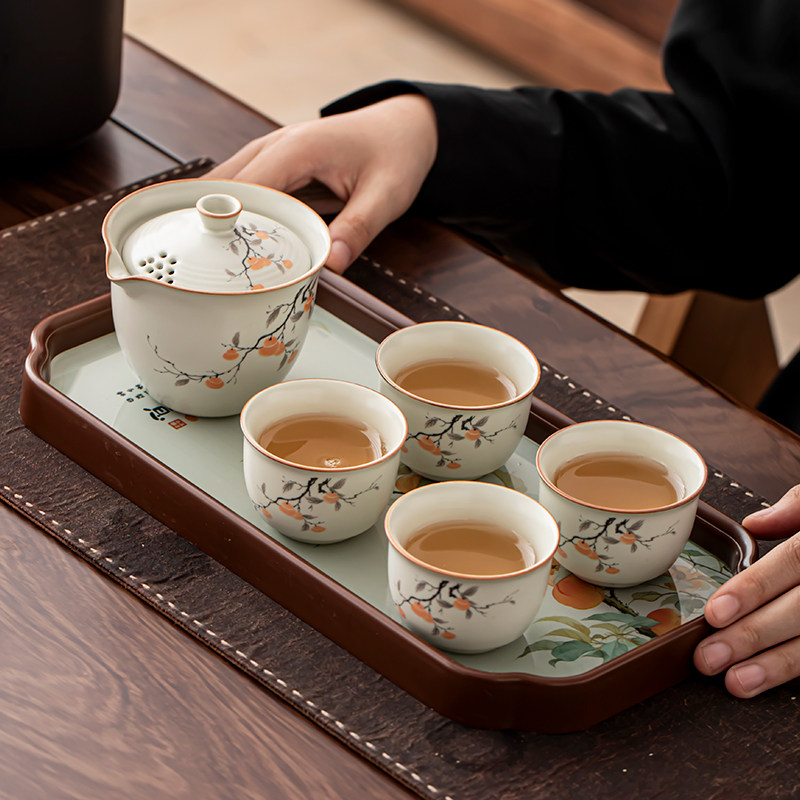 Ruyao Ceramics Shishi Ruyi Gaiwan Tea Cup Kung Fu Tea Set for Home Use, Non-Scalding, Quick Tea Brewing Cup