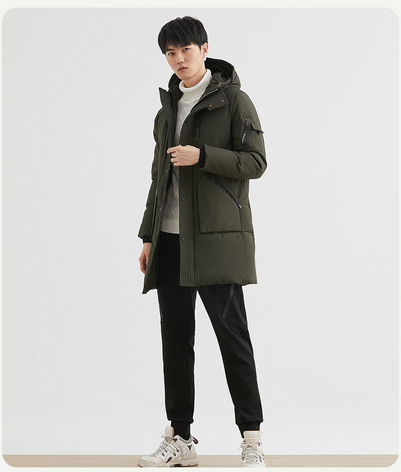 鸭鸭 男式中长款连帽羽绒服 双重优惠折后￥199包邮 迷彩等多色可选