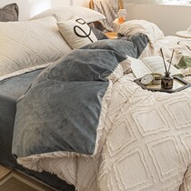 Milk Suede Four Pieces Winter Coral Suede AB Face Washed Cotton Flannel Linen Bunga Suede Quilt Cover Bed Bedding
