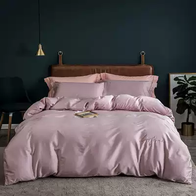 Four-piece set of cotton pure cotton light luxury 60 European-style simple high-end thick bed sheet embroidery satin quilt cover bedding
