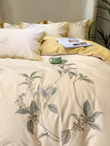 Four-piece set of cotton pure cotton brushed 100 autumn and winter sheets Floral simple thickened embroidery quilt cover bedding