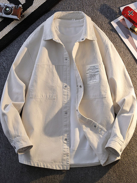 Jacket for men and teenagers spring and autumn 2025 new Japanese style lapel jacket boys casual workwear pure cotton shirt trendy