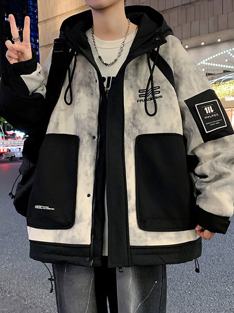 Contrast color splicing jacket for boys and girls in spring and autumn, dirty gray work jacket, handsome and trendy spring coat for boys