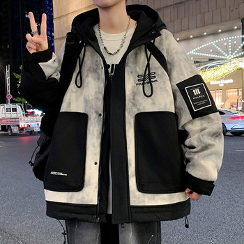 Color-Blocked Jacket for Young Men, Spring and Autumn, Dirty Gray Workwear Jacket, Stylish and Trendy Spring Coat for Boys