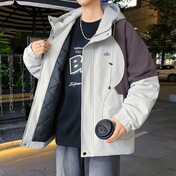 Workwear Jacket for Young Men 2025 New Autumn and Winter Hooded Padded Thickened Jacket Boys' Patchwork Windbreaker