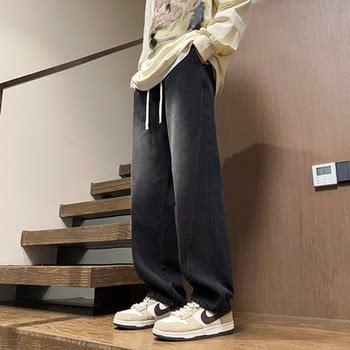 Men's Jeans 2024 New Style American Style Straight-Leg Pants for Teenagers, Casual Loose Long Pants for Middle and High School Students