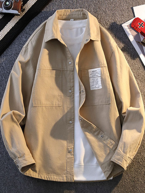 Jacket for men and teenagers spring and autumn 2025 new Japanese style lapel jacket boys casual workwear pure cotton shirt trendy