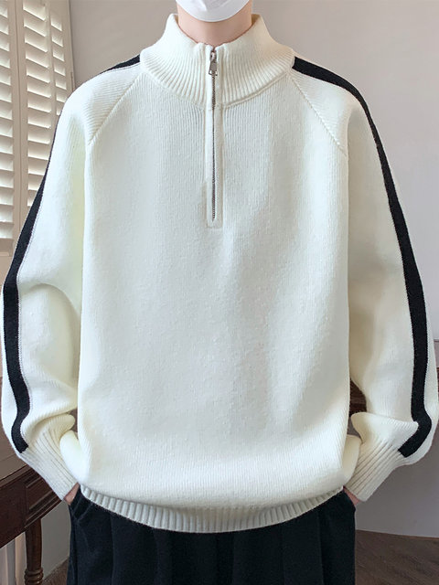 Half-zip sweater for men and teenagers in autumn and winter American lazy style casual sweater with design stand-up collar linen clothes