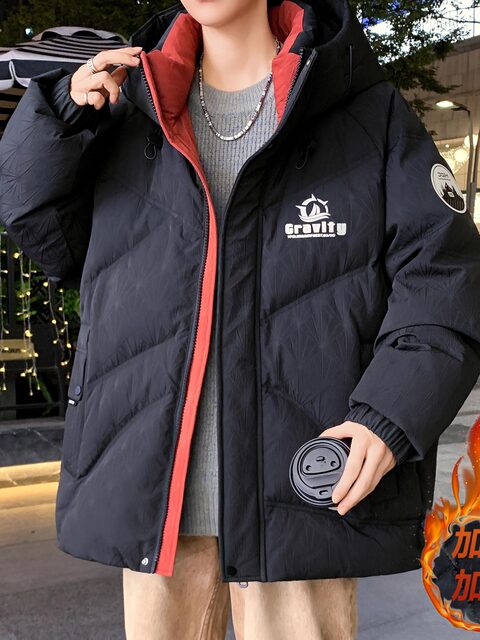 2025 Winter Cotton Clothes for Boys Middle and High School Students Thickened Warm Cotton Jackets Teenagers Spliced Coldproof Hooded Bread Clothes