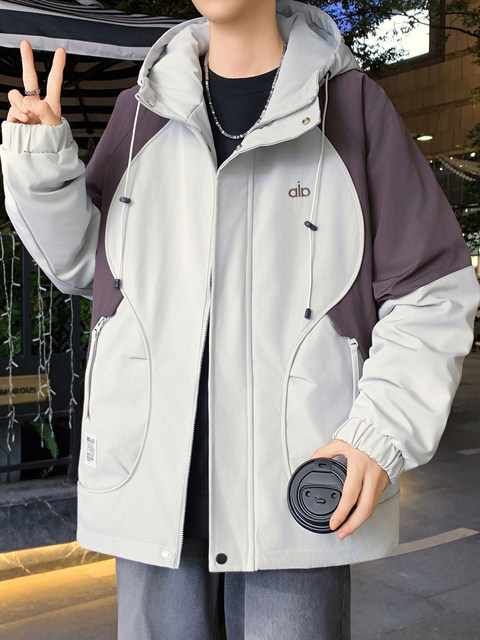 Work jackets for men and teenagers 2025 new autumn and winter hooded quilted thickened jackets for boys spliced jackets