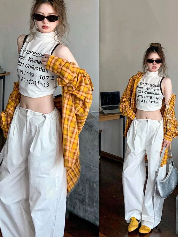 Korean Retro Yellow-Red Plaid Shirt Jacket for Women, Summer 2024 New Unique and Chic Shirt, Niche Long-Sleeve Korean Retro Yellow-Red Plaid Shirt Jacket for Women, Summer 2024 New Unique and Chic Shirt, Niche Long-Sleeve