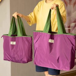 Solid Color Foldableing Shopping Bag Waterproof Storage Bag Satchel Supermarket Grocery Shopping Bag Large Capacity Drawstring Environmentally Friendly Handbag