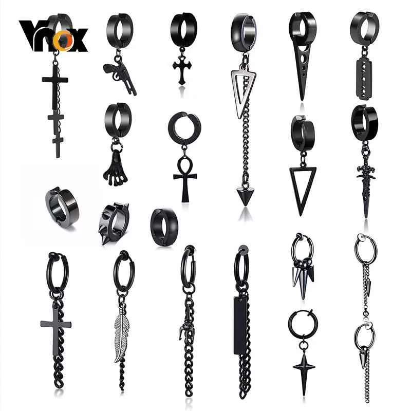 Серьги-клипсы Vnox в стиле панк для мужчин и женщин, черная нержавеющая сталь
