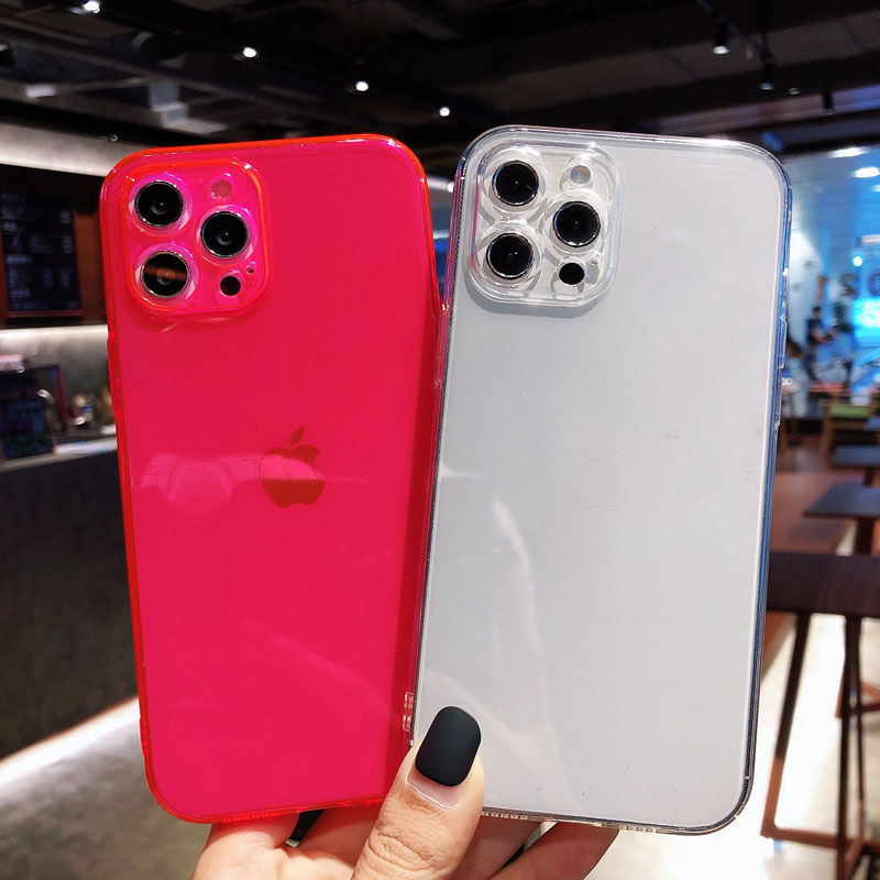 Minimalist Solid Color Pink 13, Fluorescent Rose Red 14, Women's iPhone 16 Case Suitable for iPhone 17 Pro Max, Full Lens Protection, Drop-Proof 11 Protective Case, 12 Precision Hole Transparent Soft Case XS