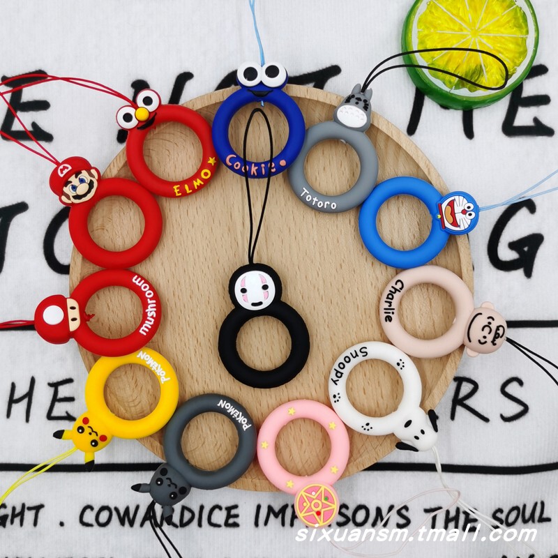 Korean and Japanese Cartoon Cute Couple Phone Lanyard Creative Anti-Drop Ring Silicone Strap Short Lanyard Anti-Lost Phone Case Earphone Case Keychain USB Drive Pendant Accessories Personalized for Men and Women