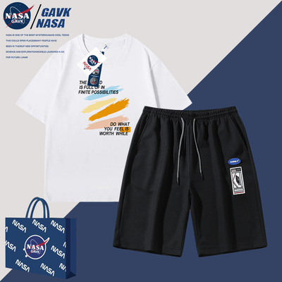 NASA GAVK2023新款一套纯棉印花情侣T恤男提花短裤潮牌运动套装女