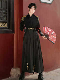 Original genuine male black ancient style chivalrous scholar ancient costume chinese style heavy industry embroidery dragon pattern hanfu student suit