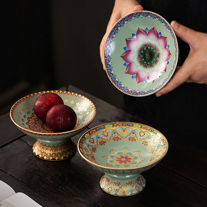 High-End Ru Kiln Household Ceramic Enamel Fruit Snack Plate, Living Room Decoration, Chinese-Style High-Footed Tribute Fruit Basket and Fruit Bowl High-End Ru Kiln Household Ceramic Enamel Fruit Snack Plate, Living Room Decoration, Chinese-Style High-Footed Tribute Fruit Basket and Fruit Bowl