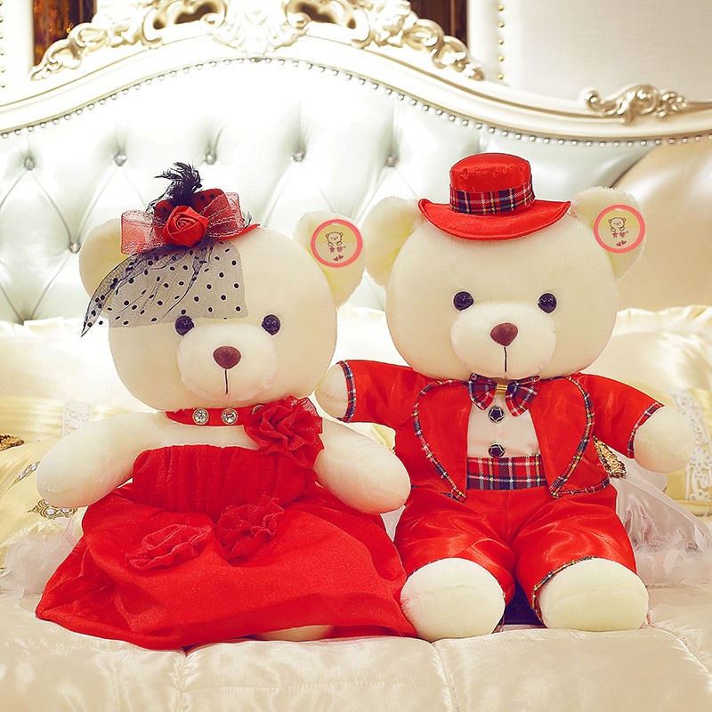 Wedding Couple Teddy Bear Dude on Bears Toys with Bears Holding Wedding Press Dolls