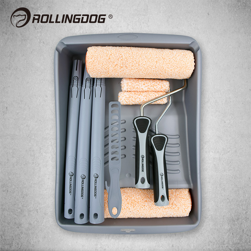 Rollingdog Rolling Dog Wall Painting Tool Set Eggshell Gloss Imported Latex Paint Roller Brush Tray Medium Bristle