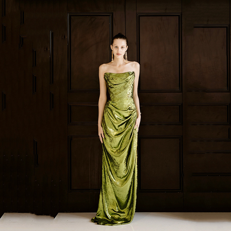 New Unique Strapless Bridal Toast Dress, Elegant and Fashionable Wedding Banquet Dress, Wedding Lawn Dance Dress, Birthday Dress