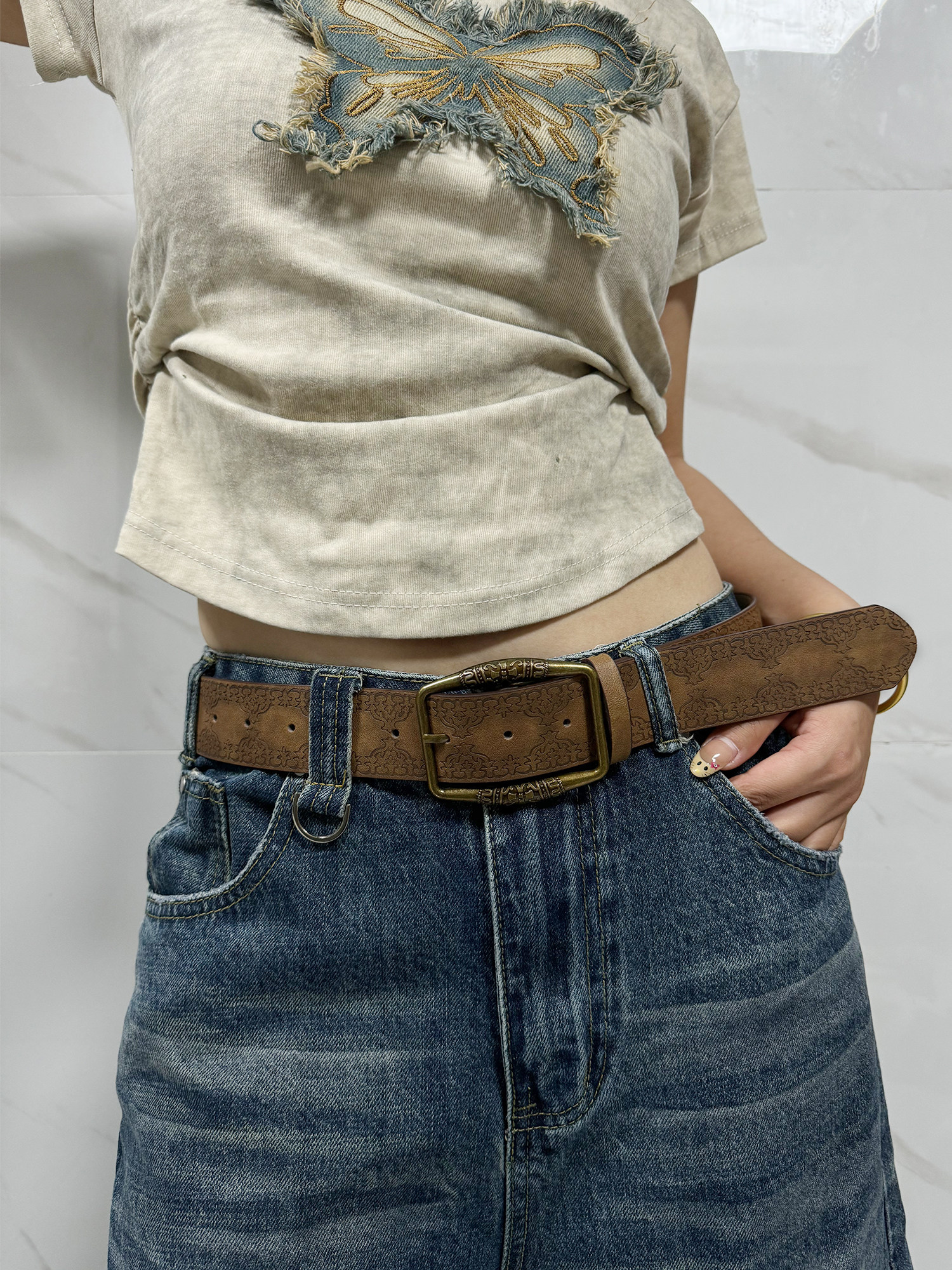 American-Style Belt Men's Belt Y2K Women's 2025 New Style Young People Hot Girl Matching Skirt High-End Trendy Retro Brown