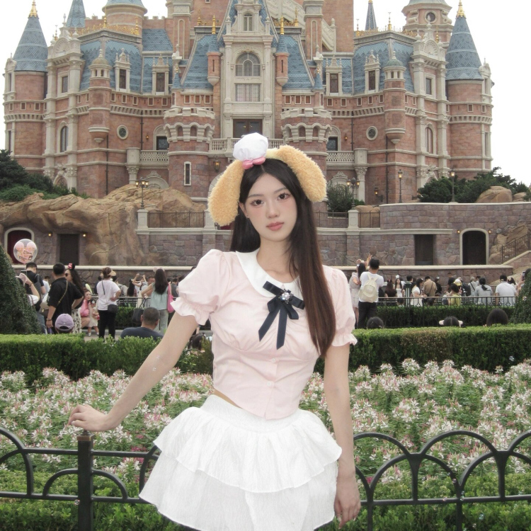 Original Jk Uniform Pink Doll Collar Waist-Cinching Shirt Cake Puffy Skirt Disney Outfit Girl Set Summer Original Jk Uniform Pink Doll Collar Waist-Cinching Shirt Cake Puffy Skirt Disney Outfit Girl Set Summer