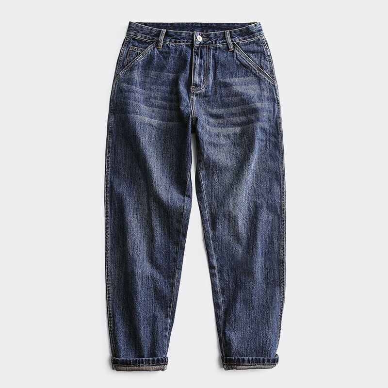 Jiucheng Liangpin Thin Denim Trousers for Men, Loose Tapered Spring Harem Casual Pants, Washed Slim-Fit Trousers Jiucheng Liangpin Thin Denim Trousers for Men, Loose Tapered Spring Harem Casual Pants, Washed Slim-Fit Trousers