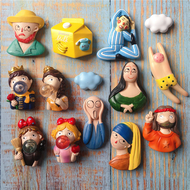 Creative cute refrigerator stickers cute Van Gogh oil painting 3d three-dimensional resin magnetic stickers cartoon decorative magnetic stickers