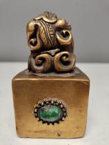 Timeout Hall Clear Antique Ancient Play Collection Ancient Bronze Ware Old Bronze Ware Old Yellow Bronze Inlaid Red Green Jewel Strokes of the Treasure Leopard