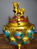 Time Out hall Qing Dynasty pure bronze Jingtai blue enamel Enamel Color Lions Cover Lotus Stove Smoked Incense Stove Stall Old Stove Antique Old