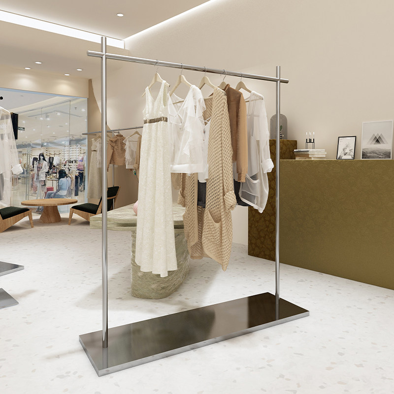 Clothing store display props stainless steel floor hanger women's clothing store special display shelf silver clothes rack
