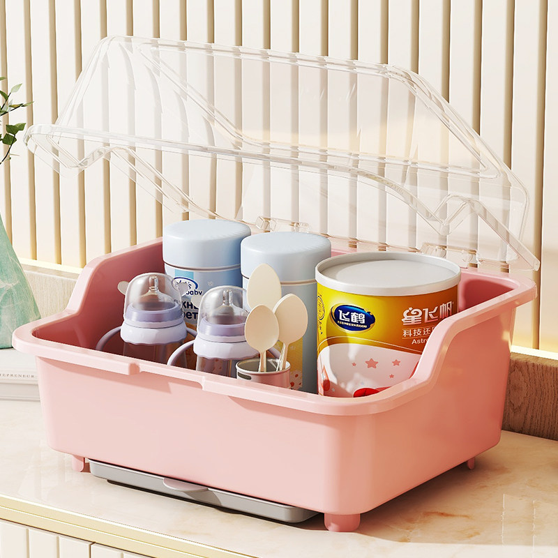 Milk bottle containing box baby dust with lid draining shelf baby cutlery containing box newborn coveting tool-Taobao