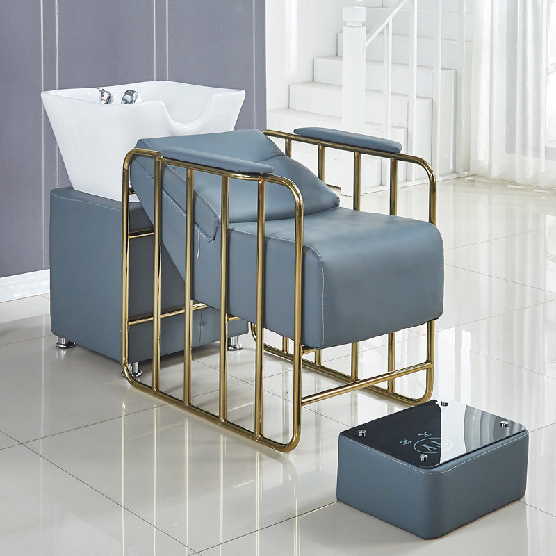 Net Redness shop Hair Wash Head Bed Hair Salon Special Shampoo Bed Gilded Stainless Steel Flush Bed Ceramic Basin Beauty Salon