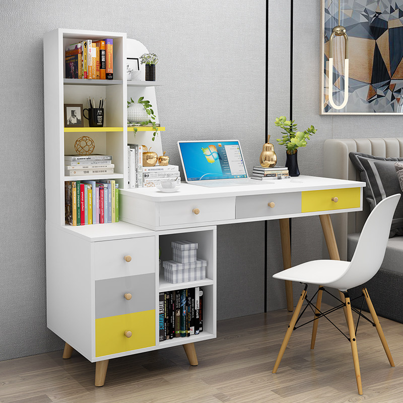 Nordic desk bookshelf combination Home computer desk with bookcase one modern simple student bedroom desk