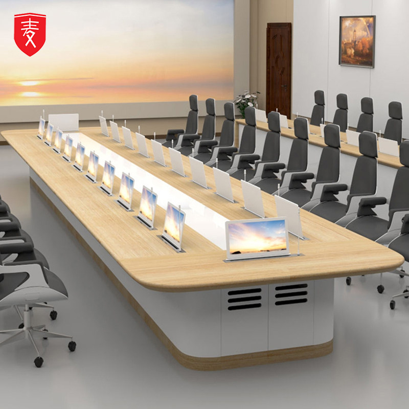 Large Aperitized Intelligent Conference Table Long Table And Chairs Combined Lift Screen Brief Modern Rectangular Baking Varnish Desk