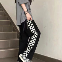 National Tide Retro Chessboard string trousers male and female couples hip-hop and leisure blunt plaid pantsins