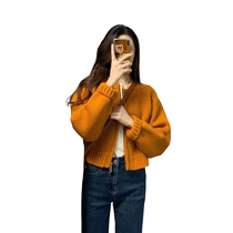 Korean style retro orange zipper long-sleeved knitted sweater for women in autumn and winter loose slimming short versatile cardigan top trendy