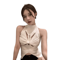 Fashionable sweet hottie hollow high collar sleeveless sweater for women summer slimming and unique design inner top